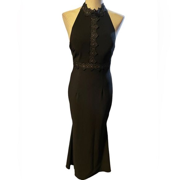 White House Black Market Lace Detail Halter Gown size 4 NWOT - Picture 4 of 12